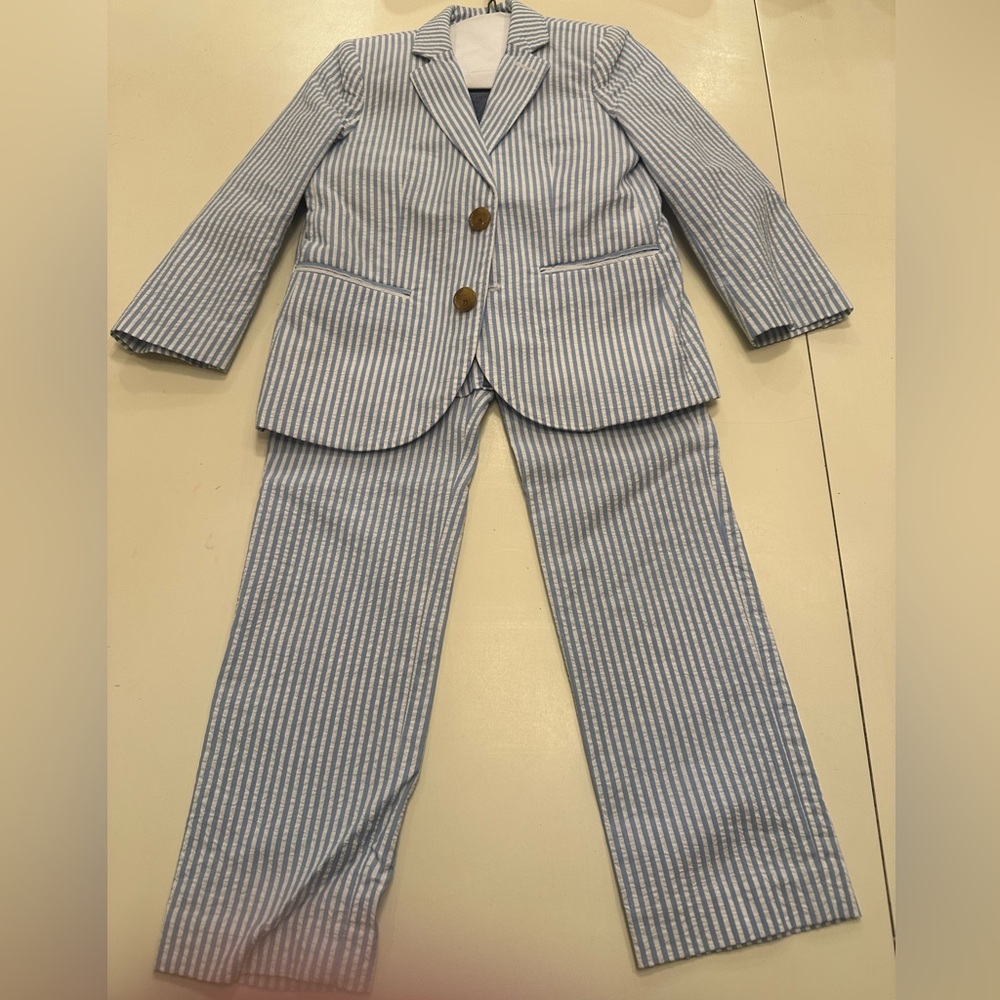 Crew Cuts Blue and White Seersucker Suit Jacket Size 4